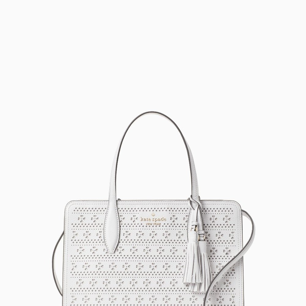NWT Kate Spade White perf medium top zip satchel - Picture 4 of 4